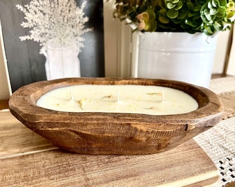 Dough Bowl Candle / 3 Wick Wood Bowl Candle / Bread Bowl Candle / Pure Soy  Candle / Scented Candle / Handpoured / Farmhouse Decor 