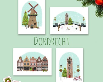 update! DORDRECHT Kerstkaarten Winter in Dordrecht, los of set van 4 verschillende kaarten