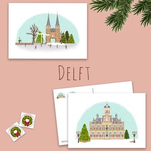 DELFT kerstkaarten Winter in Delft, los of set van 2 kaarten
