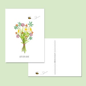 Mucha tarjeta de amor, papel ecológico, día de San Valentín, amor, ramo de flores.