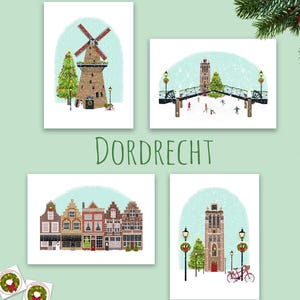aktualizacja! DORDRECHT Kartki świąteczne Zima w Dordrechcie, pojedyncza lub zestaw 4 różnych kartek