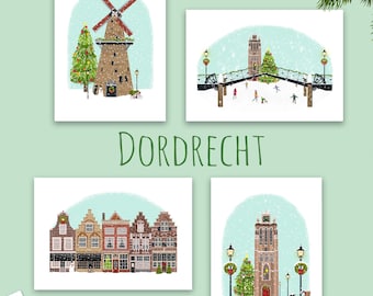 update! DORDRECHT Kerstkaarten Winter in Dordrecht, los of set van 4 verschillende kaarten