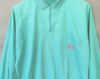 Vintage 90s Turquoise Half-Zip Pullover - 100% Cotton