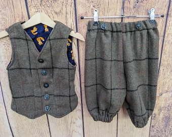 Boys tweed breeks and waist coat set, childrens shooting set .