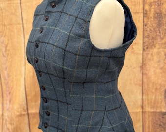 Blue tweed waist coat, Victorian style shooting waist coat. Horse showing waistcoat.