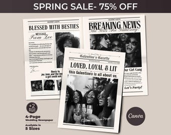 Galentine's Day Newspaper Template - Editable Canva Design (Digital Download)