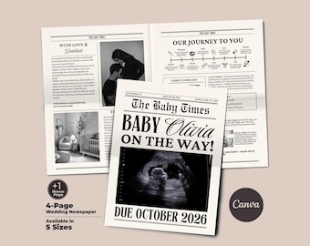 Vintage Newspaper Pregnancy Announcement, Editable Canva Template (Digital Download)