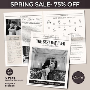 Large Newspaper Wedding Program, Canva Wedding Newspaper Template, Printable Wedding Invitation, Editable Wedding Day Custom Newspaper