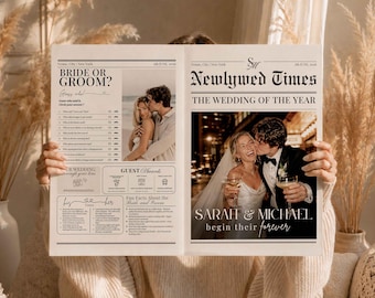 Classic Wedding Newspaper Template, Editable Wedding Program Canva, Newlywed Times, Wedding Itinerary, Printable Wedding Welcome Newspaper