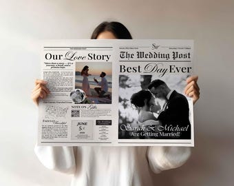Folded Printable Wedding Newspaper Program Canva Template, Newlywed Times Newspaper Wedding Program, Infographic Ceremony Newspaper Schedule