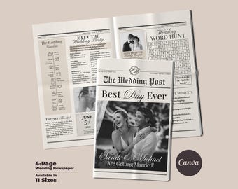 Wedding Newspaper Template with Photo, Wedding Newspaper Template, Wedding Program, Newlywed Times, Editable Newspaper Itinerary, Marriage