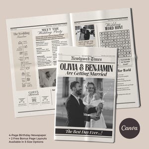 Wedding Newspaper Template with Photo, Wedding Newspaper Template, Wedding Program, Newlywed Times, Editable Newspaper Itinerary, Marriage