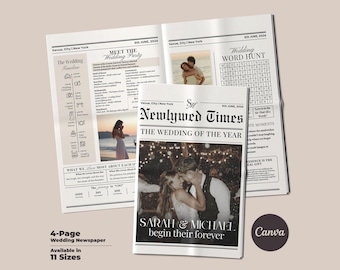Wedding Newspaper Template with Photo, Editable Wedding Program, Newlywed Times, Marriage Itinerary, Custom Wedding Keepsake