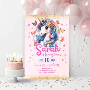 Unicorn Pastel Rainbow Birthday Invitation – Sparkle Girls Party Invite Canva Template Printable Download