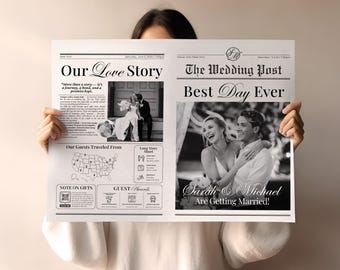 Wedding Newspaper Template with Photo, Wedding Newspaper Template, Wedding Program, Newlywed Times, Editable Newspaper Itinerary, Marriage