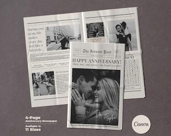 Anniversary Newspaper for Couples, 1 Year Anniversary Gift for Him or Her, Editable Canva Template Printable, First Year Wedding Anniversary