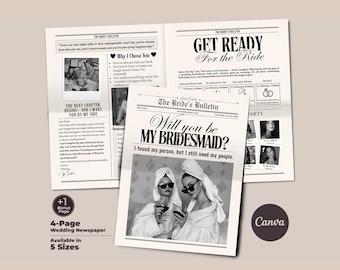 Bridesmaid Proposal Newspaper, Editable Wedding Keepsake (Digital Download)