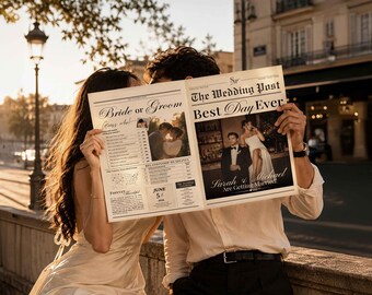 Wedding Newspaper Template, Editable Wedding Program Canva, Newlywed Times, Wedding Itinerary, Printable Wedding Welcome Newspaper