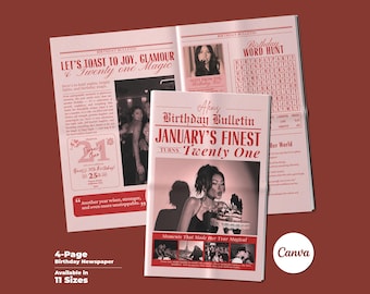 Canva 21 Birthday Party Invite Newspaper Template, Editable Newspaper Birthday, Large Newspaper Template, Birthday Newspaper For Photoshoot
