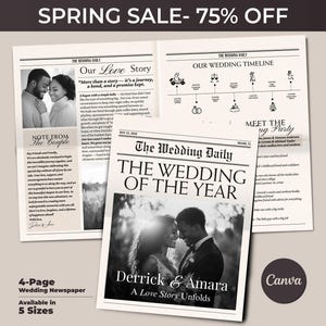 Wedding Newspaper Template with Photo, Wedding Newspaper Template, Wedding Program, Newlywed Times, Editable Newspaper Itinerary, Marriage