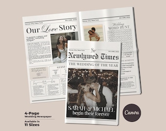Wedding Newspaper Template with Photo, Editable Wedding Program, Newlywed Times, Marriage Itinerary, Custom Wedding Keepsake