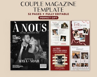 Editable Anniversary Magazine Template, 52-Page Couples Canva Gift, Personalised Love Story Keepsake for Him or Her, Digital Download