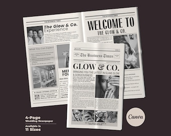 Modello di giornale aziendale per Canva Studio, annuncio di grandi dimensioni modificabile, giornale personalizzato per servizi fotografici di branding, download immediato.