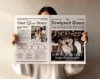Wedding Newspaper Template with Photo, Editable Wedding Program, Newlywed Times, Marriage Itinerary, Custom Wedding Keepsake