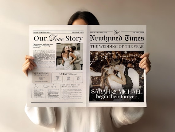 Wedding Newspaper Program Template, Photo & Itinerary Keepsake