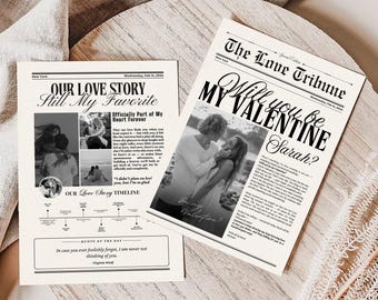 Szablon gazety na Walentynki DIY, prezent na Walentynki, czy zostaniesz moją Walentynką, spersonalizowany prezent na Walentynki, karta na Walentynki
