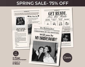 Bridesmaid Proposal Newspaper Template, Wedding Party Keepsake (Digital Download)