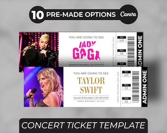 Editable Concert Ticket Template, Surprise Gift (Canva Template)
