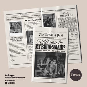 Buquê de flores de jornal para pedido de casamento, presentes de jornal para impressão para madrinhas, cartão de pedido de casamento para madrinha de casamento, você será minha