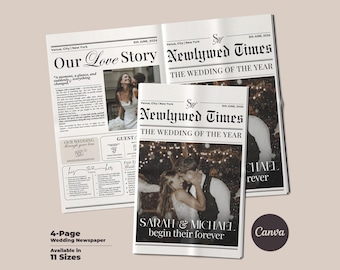 Wedding Newspaper Template with Photo, Editable Wedding Program, Newlywed Times, Marriage Itinerary, Custom Wedding Keepsake