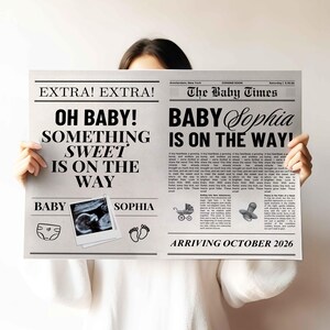 Oh Baby! Pregnancy Announcement Newspaper | Large Baby Announcement | Canva Baby Shower Newspaper Template