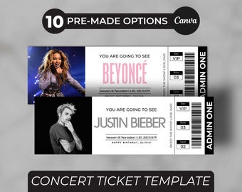 Modello di biglietto personalizzato per concerto – Voucher per evento stampabile (modificabile con Canvas)