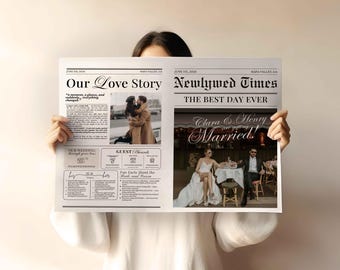 Wedding Newspaper Template with Photo, Newlywed Times, Editable Wedding Program, Marriage Itinerary, Custom Wedding Keepsake