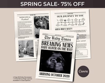 Pregnancy Announcement Newspaper Canva Template, Baby Announcement Newspaper, Large Baby Shower Newspaper, Printable Newspaper Reveal