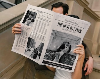 Large Newspaper Wedding Program, Canva Wedding Newspaper Template, Printable Wedding Invitation, Editable Wedding Day Custom Newspaper