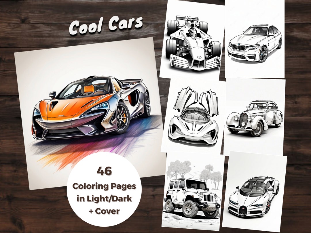 Cool Cars Coloring, 46 Coloring Pages, Printable PDF, Coloring Book for