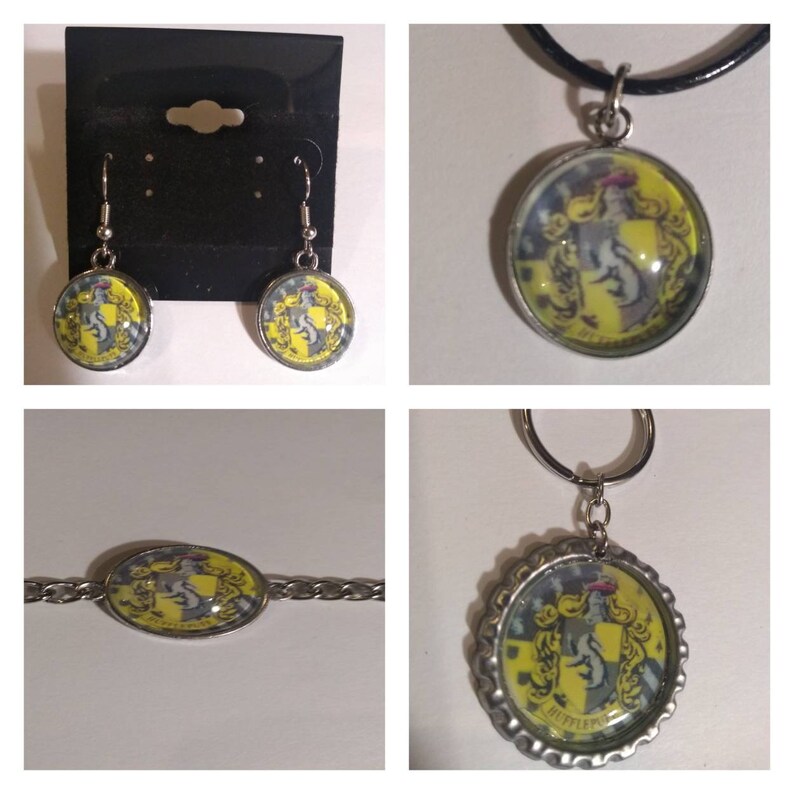 bracelet /&or key chain Harry Potter Hufflepuff earrings necklace