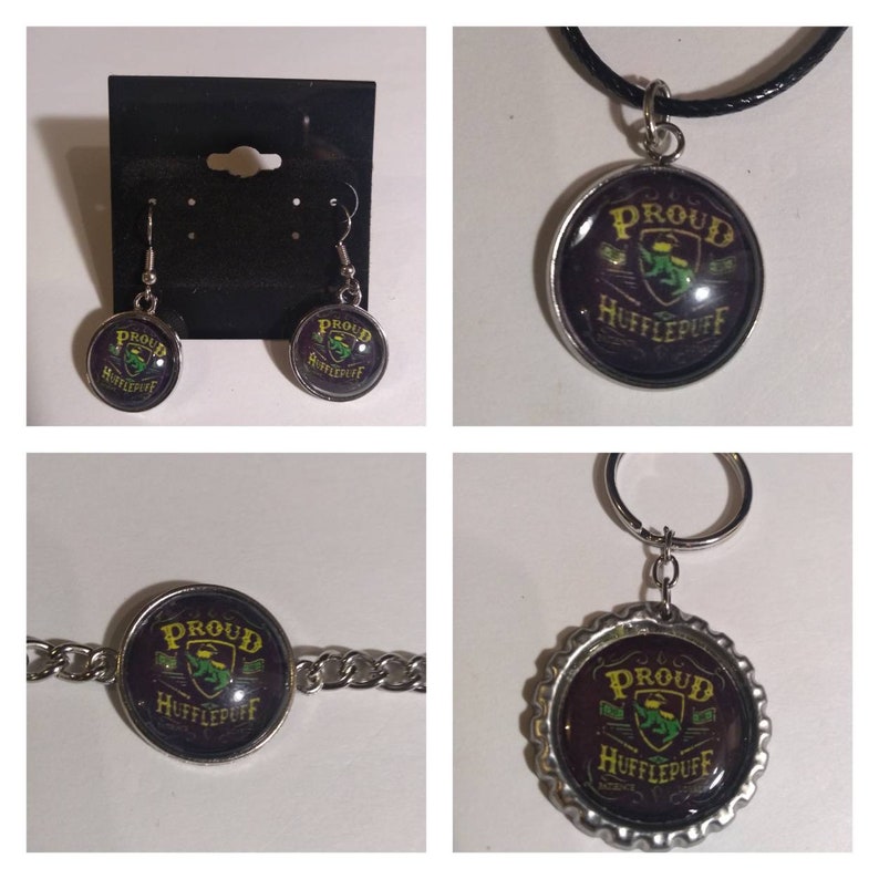 bracelet /&or key chain Harry Potter Proud Hufflepuff earrings necklace