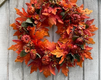 Fall Wreath, fall harvest wreath, fall leaf wreath, pumpkin wreath, fall flower wreath