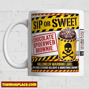 Taza de advertencia de Halloween - Regalo espeluznante para amantes de los brownies de chocolate - Taza de café con calavera adorable - Decoración de cocina otoñal