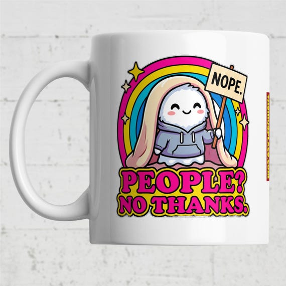 Introvert Mug – Ghostly NOPE Blanket Creature, Rainbow Frame - 11 Oz Ceramic Coffee Cup