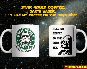 Taza divertida de Darth Vader - Taza de Star Wars - "Me gusta el café del lado oscuro". Regalo divertido de ciencia ficción para amantes del café / Taza de cerámica de 325 ml