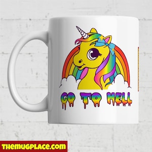 Eenhoornmok Go To Hell | Grappig sarcastisch cadeau voor collega | Donkere humor koffiekopje op kantoor | Rude keramische thee-drinkgerei