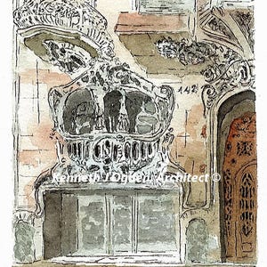 S-18 Casa Comalat, Barcelona, Spain Set of 8 notecards and envelopes