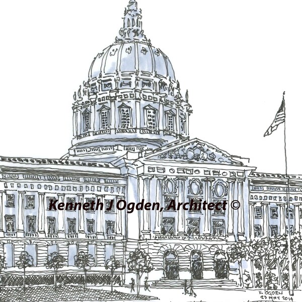 USA-6 San Francisco City Hall, California.  Set of 8 notecards with envelopes