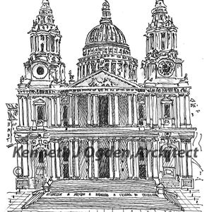 Reino Unido-2 Catedral de San Pablo, Londres Inglaterra.  Juego de 8 tarjetas de notas con sobres